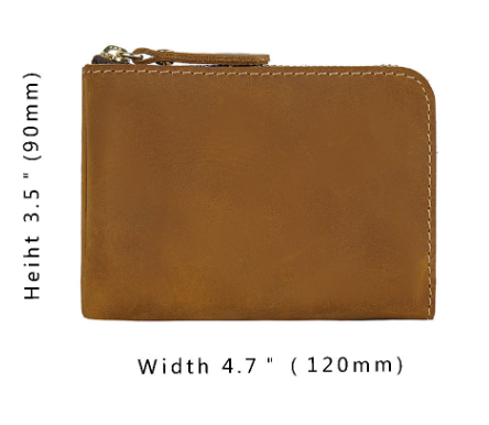 Black Handmade Crazy Horse Leather Wallet Minimalist L-Zip Card Holder Top view 3