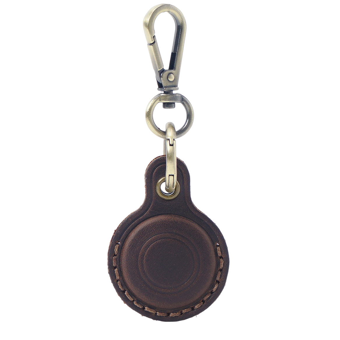 Coffee Genuine Crazy Horse Leather Case for Apple AirTag Protective Tracker