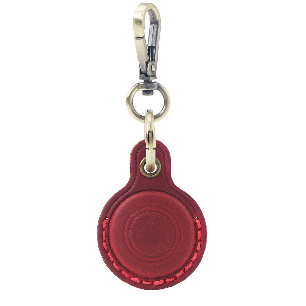 Wine Red Genuine Crazy Horse Leather Case for Apple AirTag Protective Tracker