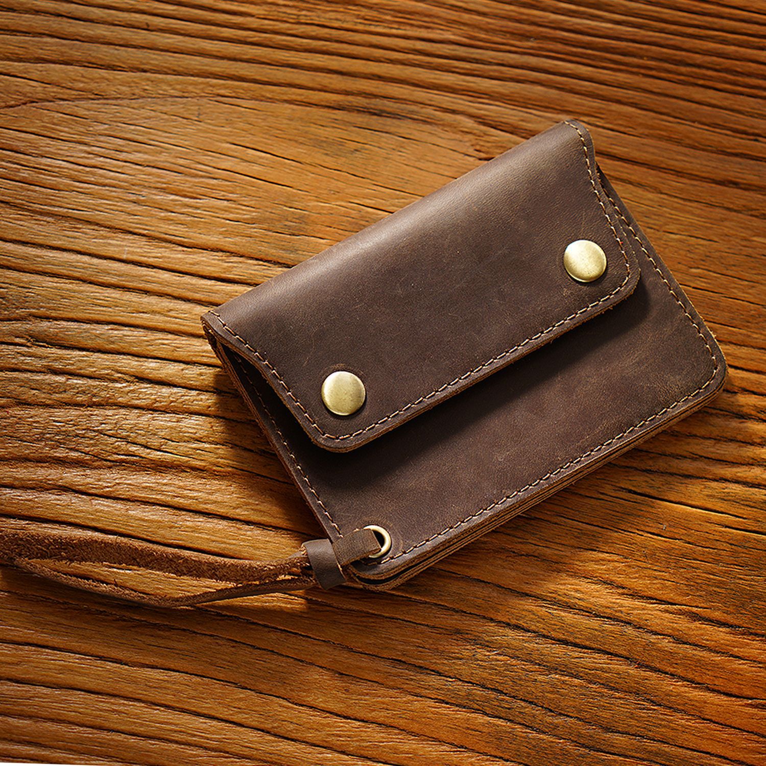 Coffee Handmade Crazy Horse Leather Wallet Vintage Coin Purse Zipper Card