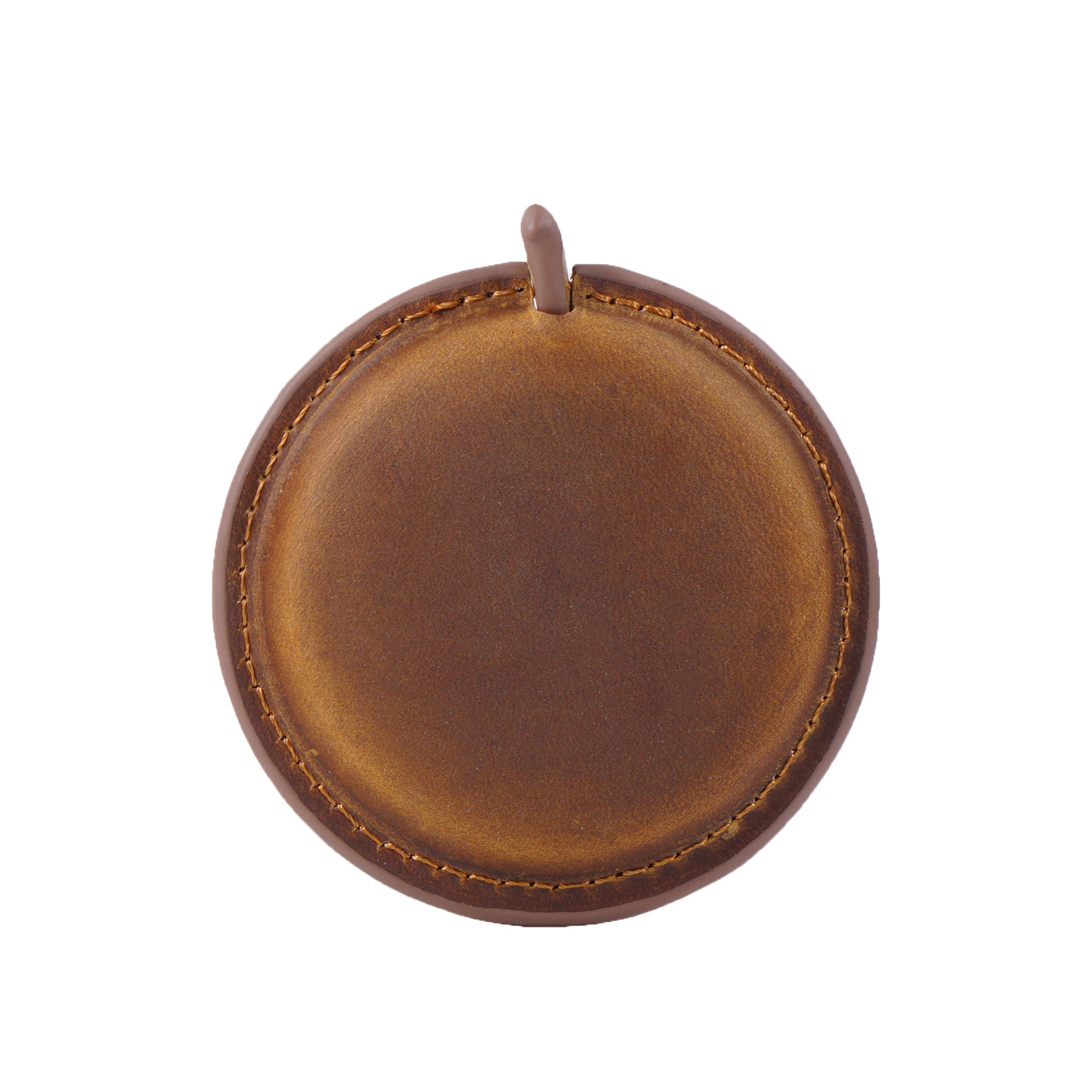 Brown Handmade Crazy Horse Leather Retractable Tape Measure Keychain Dual