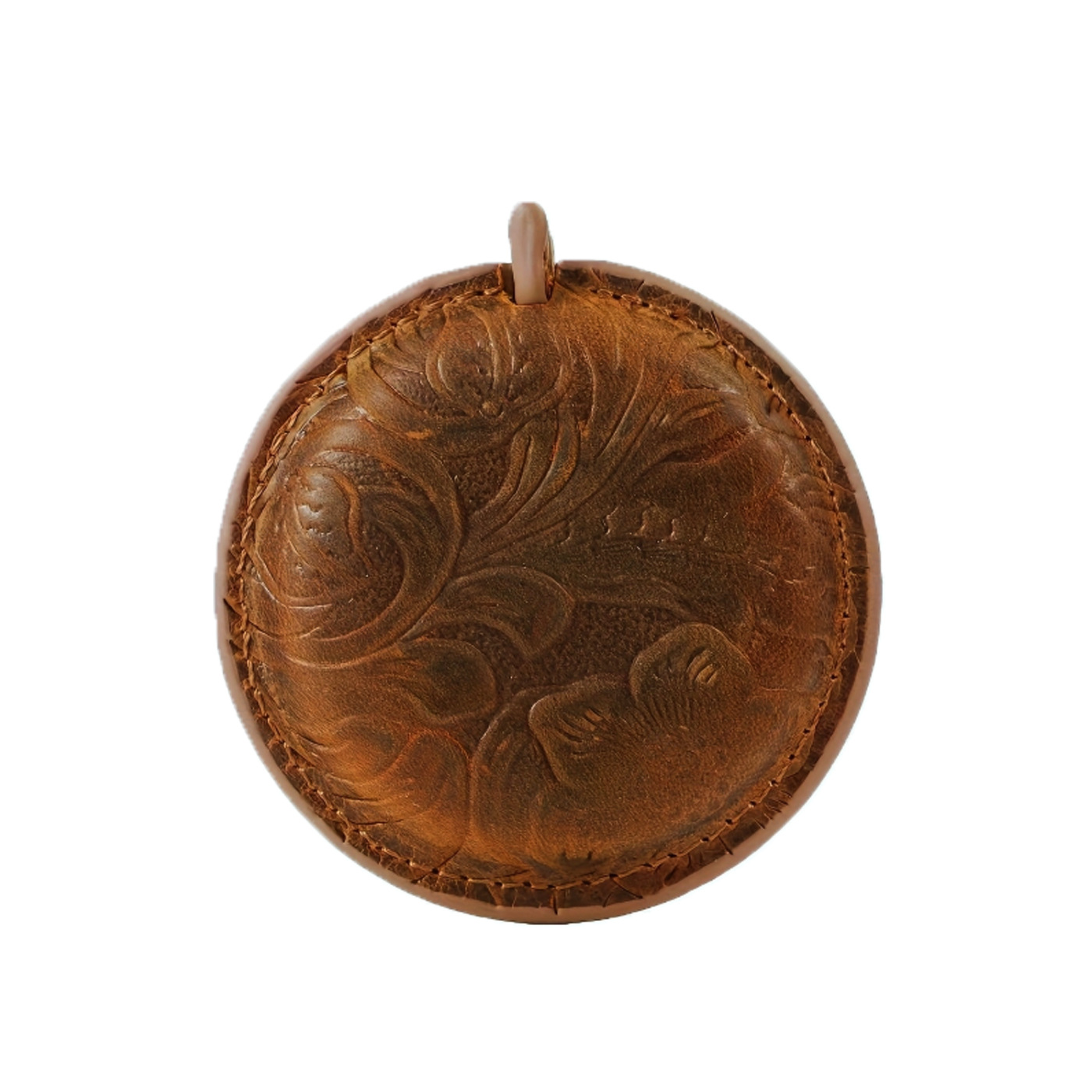 Brown Carved Design Handmade Crazy Horse Leather Retractable Tape Measure