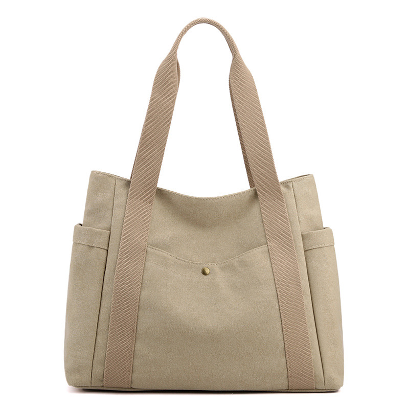 Grey Women's Large Canvas Tote Bag Minimalist Shoulder Handbag High Capacity