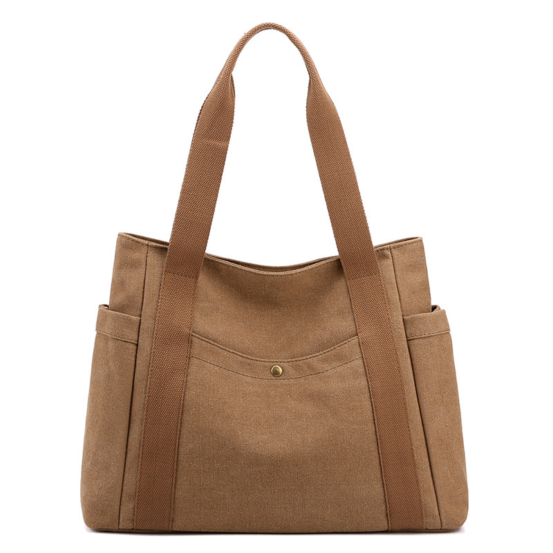 Coffee Women's Large Canvas Tote Bag Minimalist Shoulder Handbag High Capacity