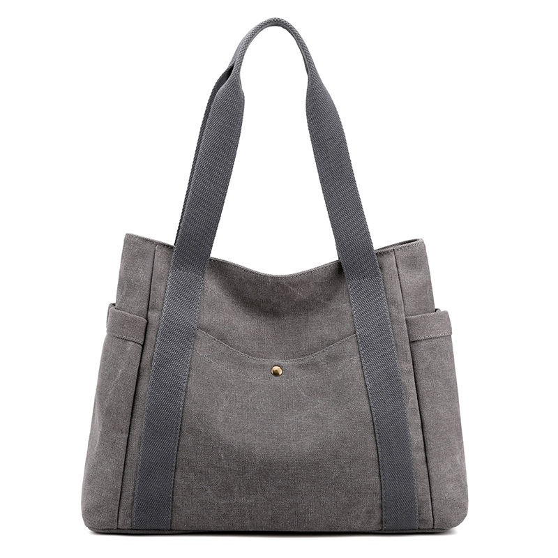 Grey Women's Large Canvas Tote Bag Minimalist Shoulder Handbag High Capacity