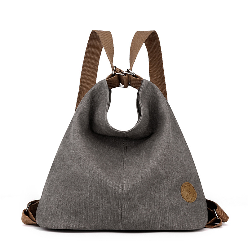 Grey Versatile 3-in-1 Canvas Backpack and Shoulder Bag Large Capacity Handbag