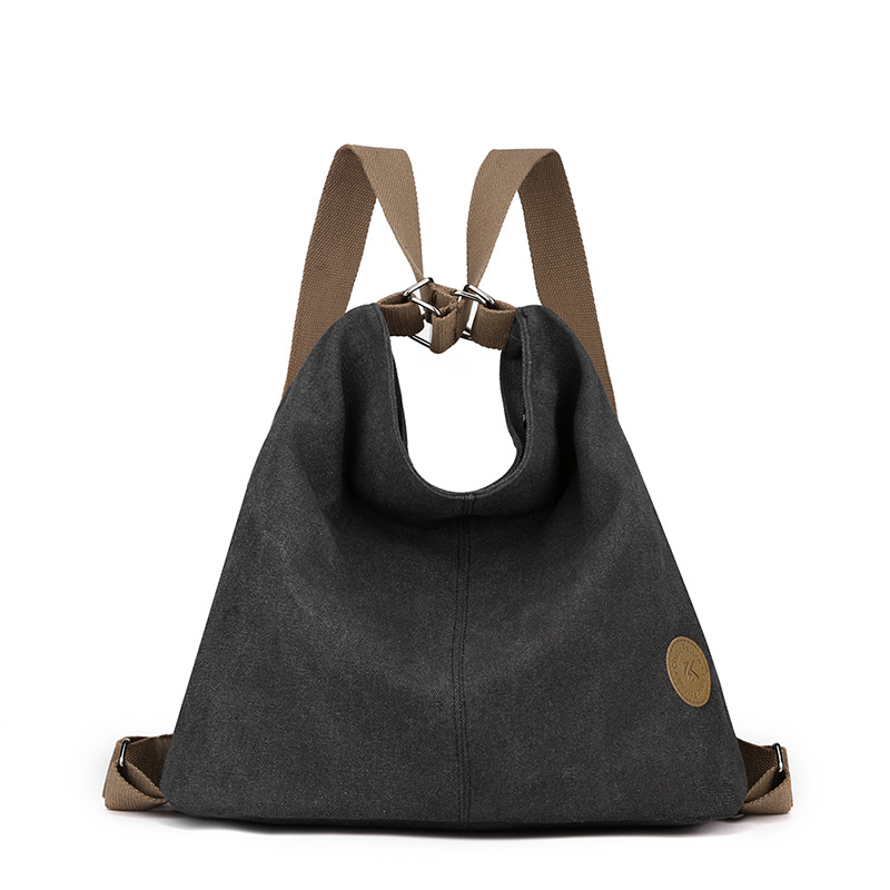 Black Versatile 3-in-1 Canvas Backpack and Shoulder Bag Large Capacity Handbag