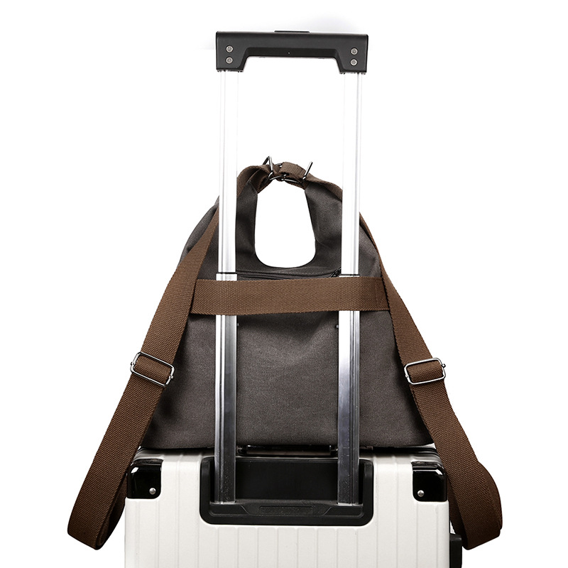 Black Versatile 3-in-1 Canvas Backpack and Shoulder Bag Large Capacity Handbag view 4