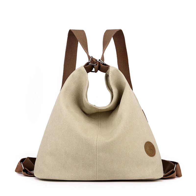 Khaki Versatile 3-in-1 Canvas Backpack and Shoulder Bag Large Capacity Handbag