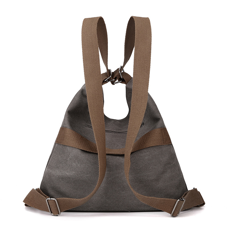 Khaki Versatile 3-in-1 Canvas Backpack and Shoulder Bag Large Capacity Handbag view 3