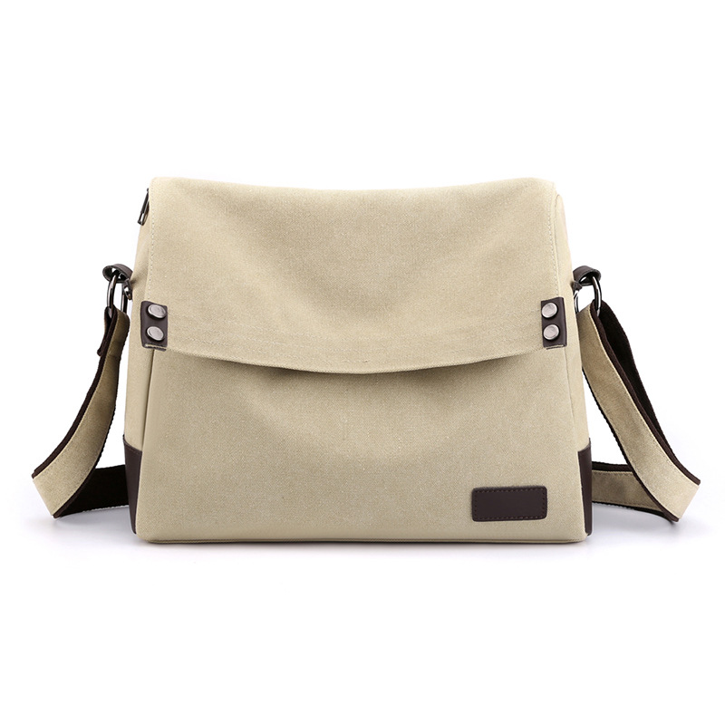 Khaki Men's Large Capacity Canvas Messenger Bag Lightweight Multi-Pocket