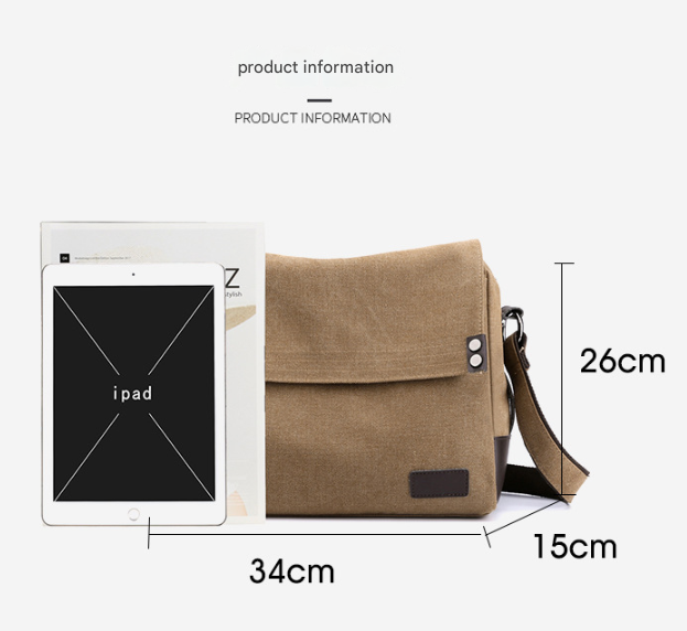 Khaki Men's Large Capacity Canvas Messenger Bag Lightweight Multi-Pocket view 3