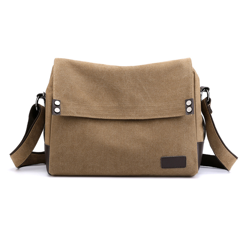 Brown Men's Large Capacity Canvas Messenger Bag Lightweight Multi-Pocket