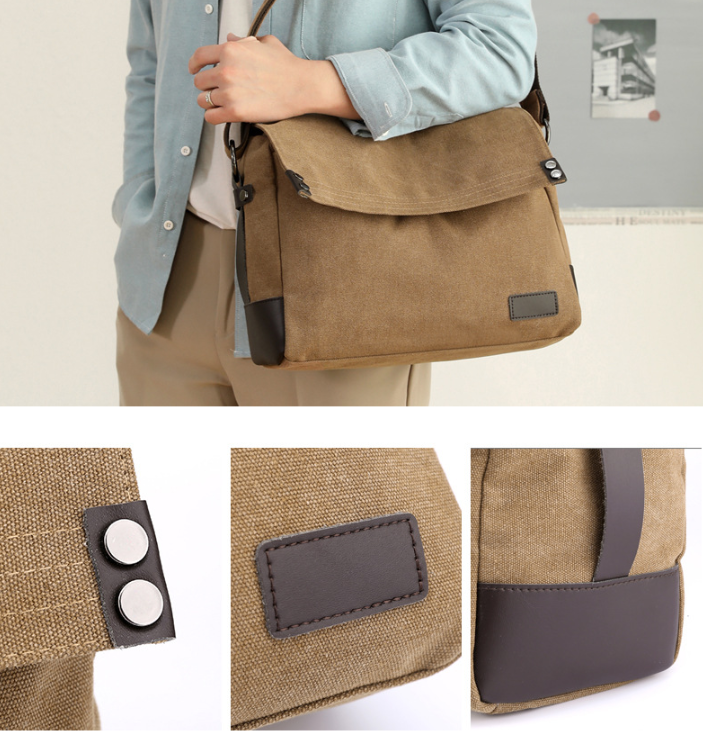 Brown Men's Large Capacity Canvas Messenger Bag Lightweight Multi-Pocket view 2