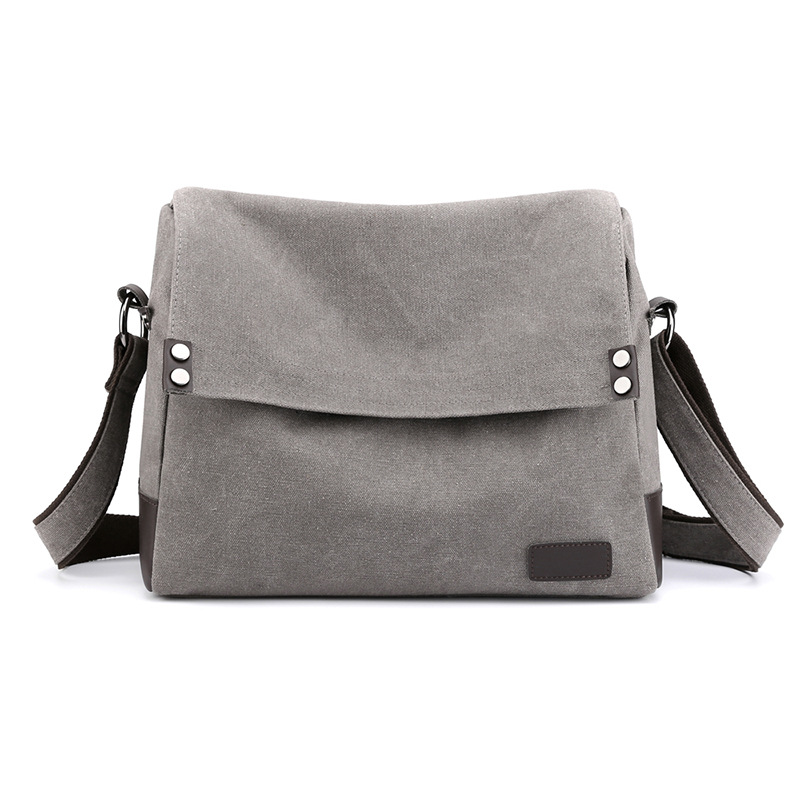 Grey Men's Large Capacity Canvas Messenger Bag Lightweight Multi-Pocket