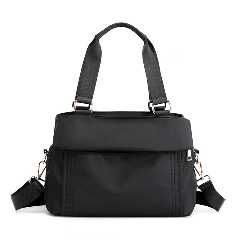 Black Women's Large Capacity Water-Resistant Nylon Handbag Multi-Compartment