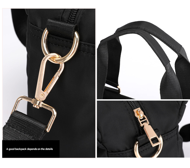 Black Women's Large Capacity Water-Resistant Nylon Handbag Multi-Compartment view 4