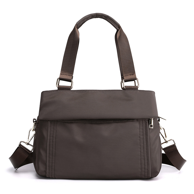 Brown Women's Large Capacity Water-Resistant Nylon Handbag Multi-Compartment