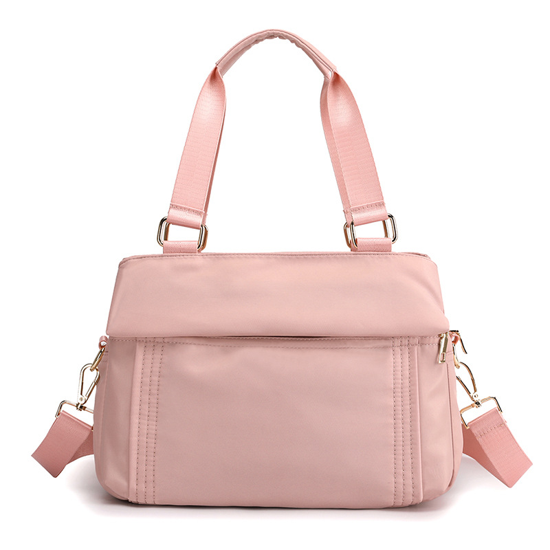 Pink Women's Large Capacity Water-Resistant Nylon Handbag Multi-Compartment