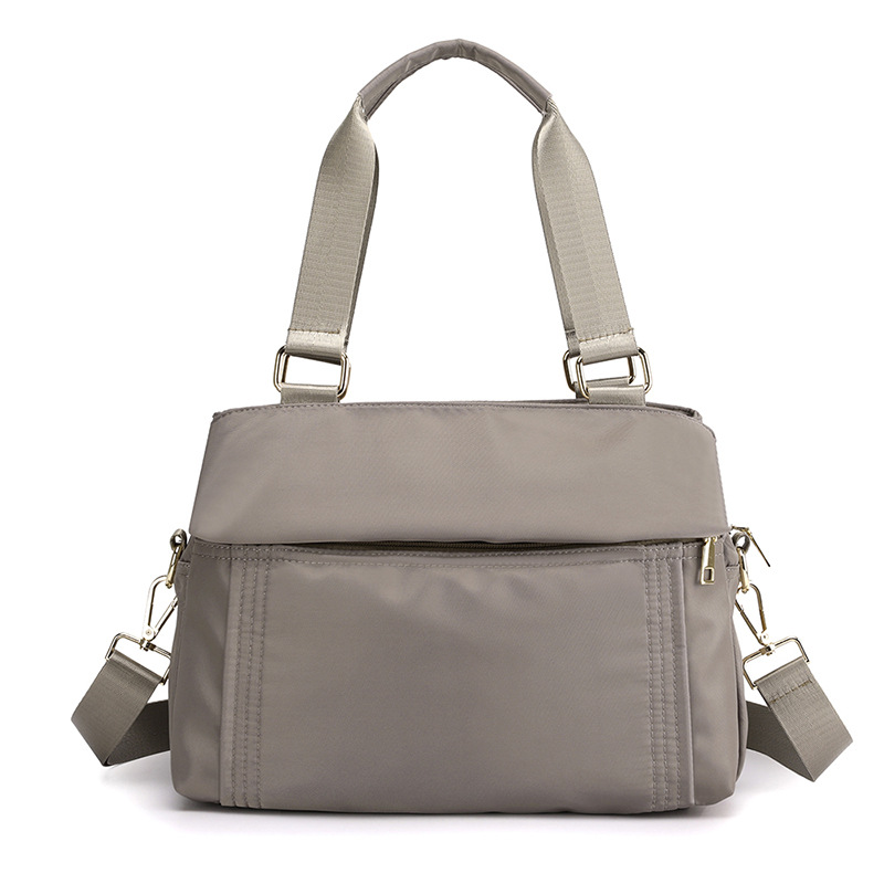 Grey Women's Large Capacity Water-Resistant Nylon Handbag Multi-Compartment