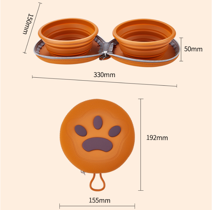 Light Yellow Portable Collapsible Double Pet Bowls for Dogs and Cats - 2x view 2