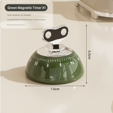 Green Magnetic Mechanical Kitchen Timer - 60-Minute Visual Countdown Clock for