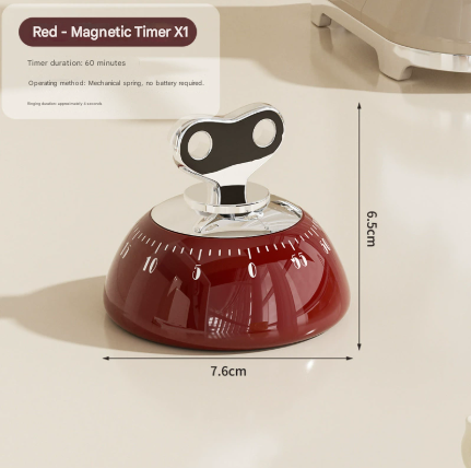 Red Magnetic Mechanical Kitchen Timer - 60-Minute Visual Countdown Clock for