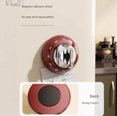 Red Magnetic Mechanical Kitchen Timer - 60-Minute Visual Countdown Clock for view 4
