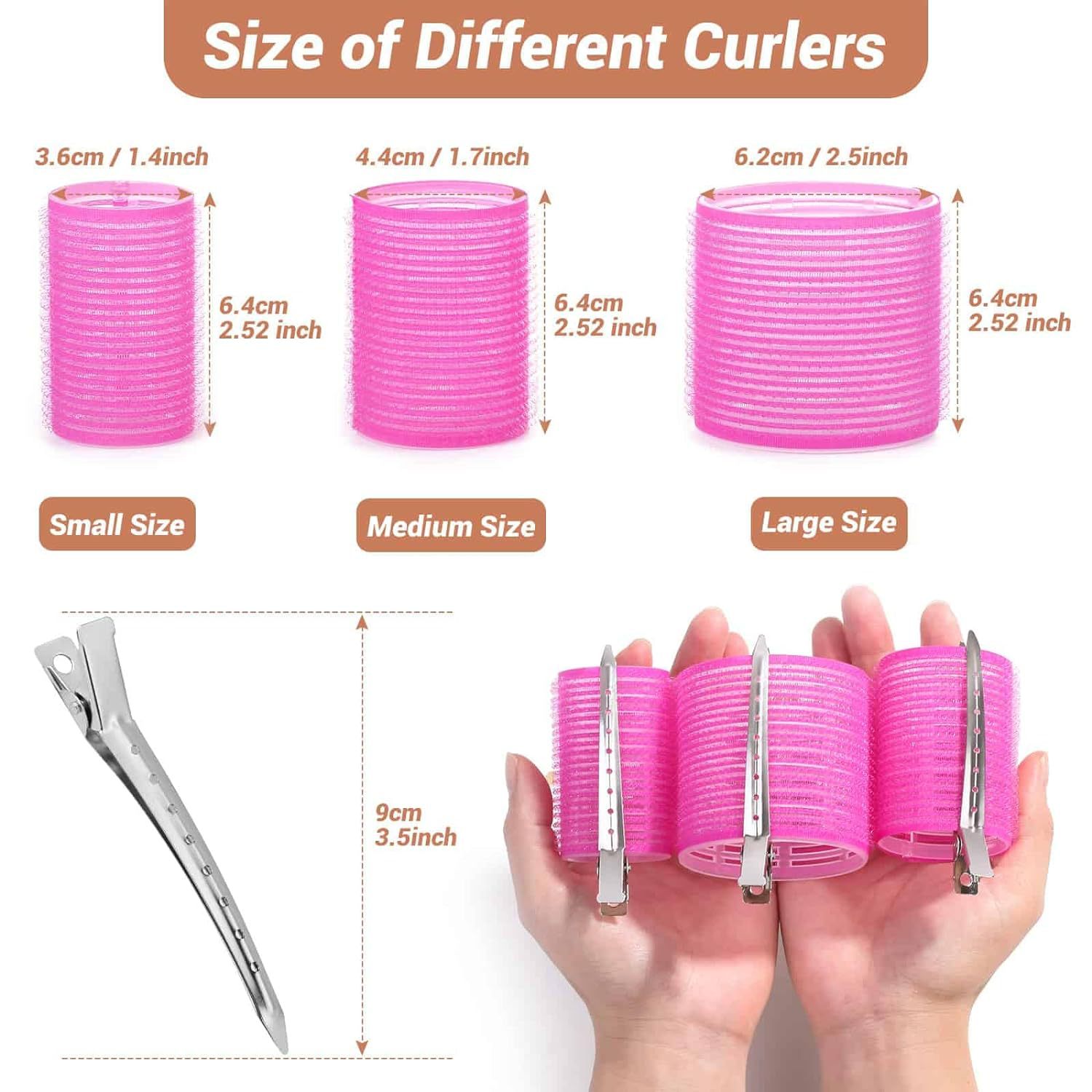 Pink 50-Piece Professional Hair Roller Set - Multi-Size Self-Grip Velcro view 2