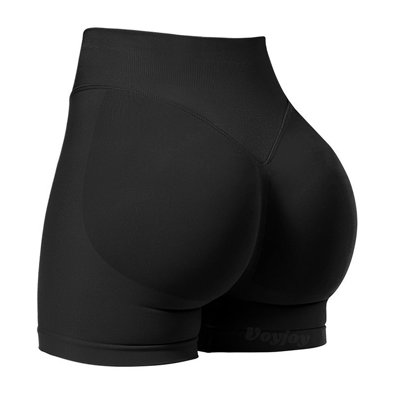 M Black High-Elastic Hip Yoga Shorts - Seamless Mid-Intensity Pilates Workout — image 1