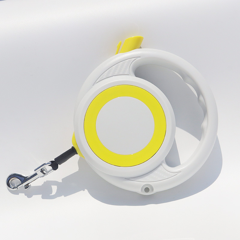 Yellow-white Heavy Duty Retractable Dog Leash with Ergonomic Wide Handle — image 1
