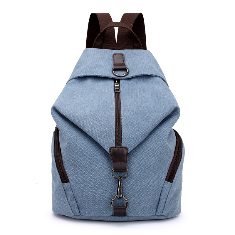 Light Blue Women's Vintage Canvas Backpack Casual Daypack Retro College School