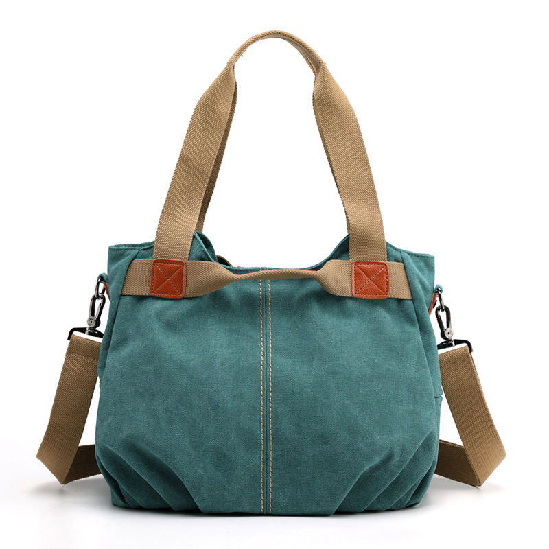 Light Green Women's Retro Canvas Tote Bag Large Capacity Shoulder Handbag