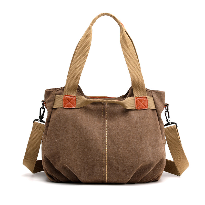 Coffee Women's Retro Canvas Tote Bag Large Capacity Shoulder Handbag