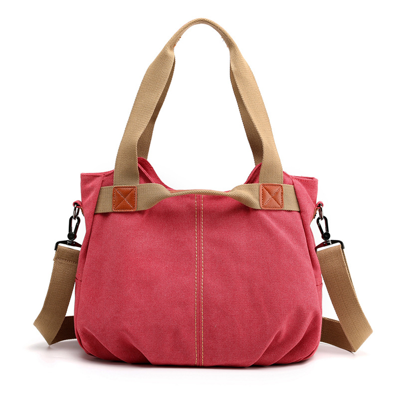 Pink Women's Retro Canvas Tote Bag Large Capacity Shoulder Handbag Adjustable
