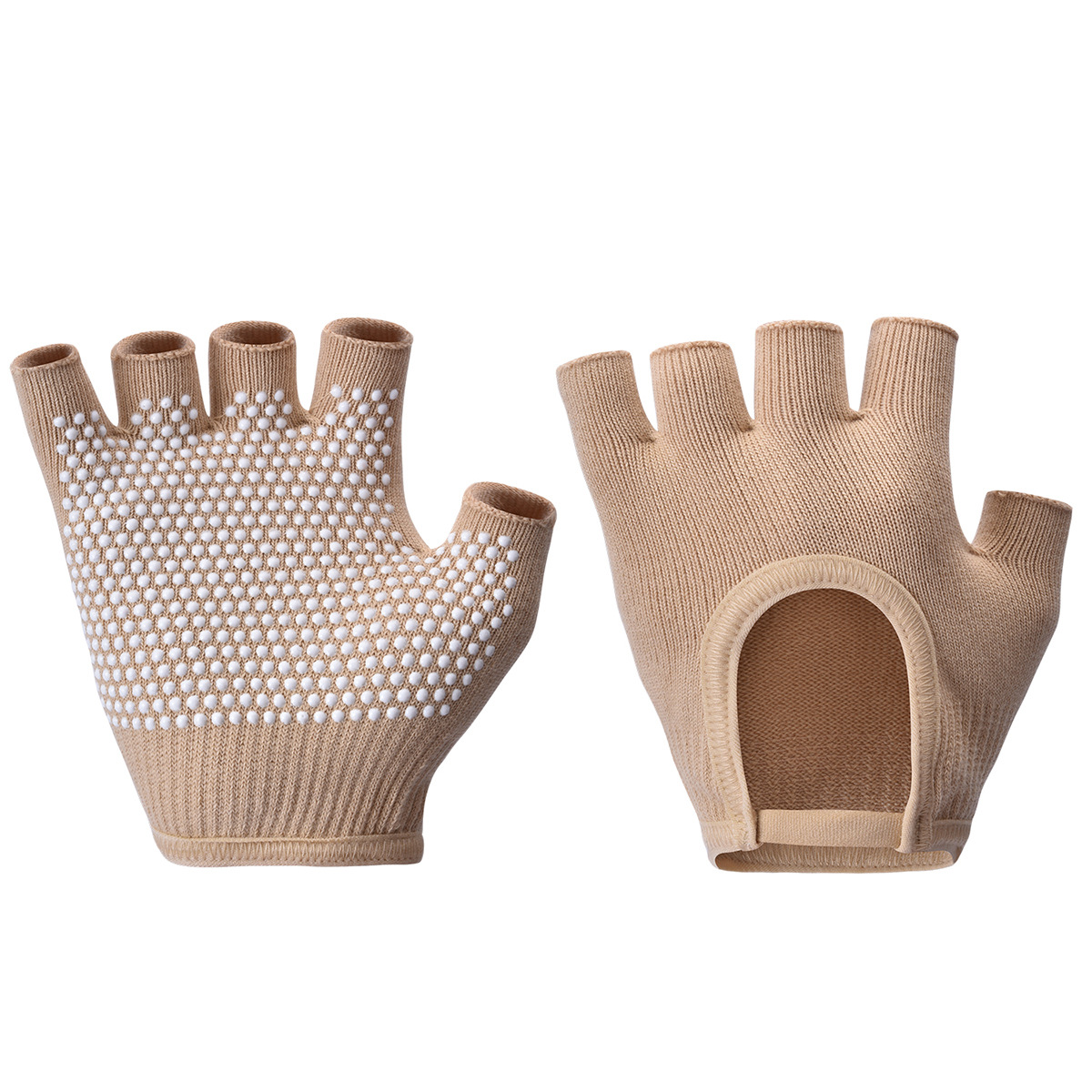 Beige 2-Pack Women's Non-Slip Yoga Gloves - Open Back Half Finger Cotton