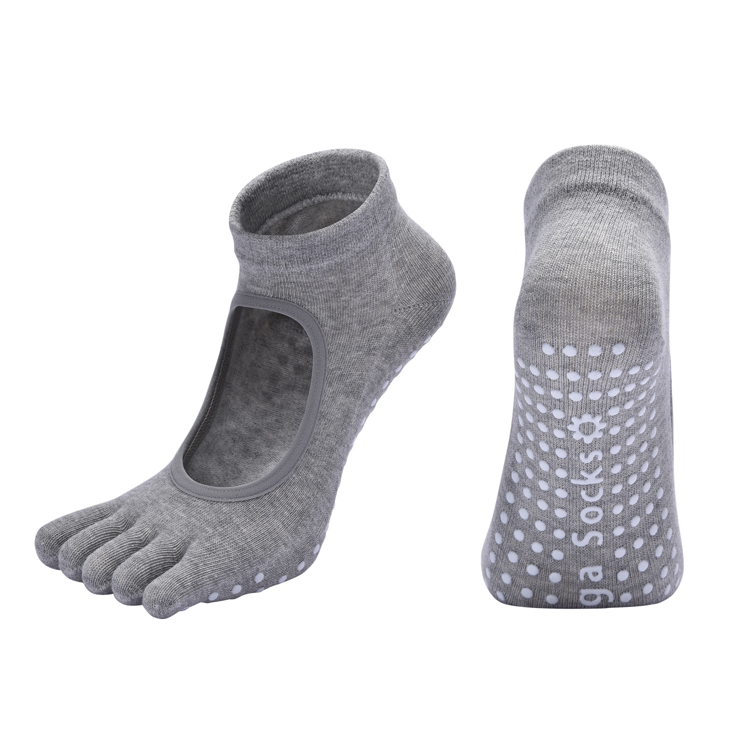 Light Grey 3-Pack Women's Non-Slip Five-Finger Yoga Socks - Open Back Combed