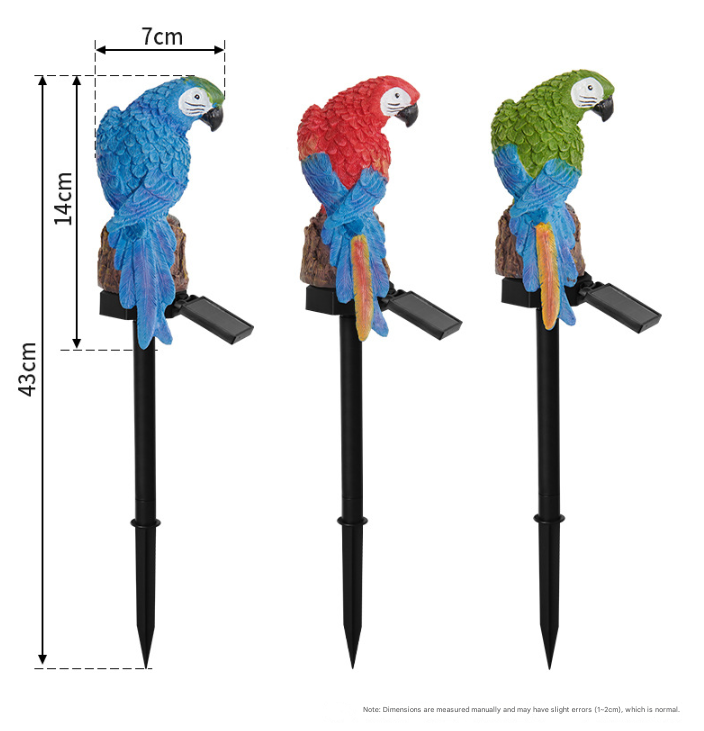 Green Solar Powered Parrot Garden Stake Lights - Hand-Painted Waterproof Resin view 3