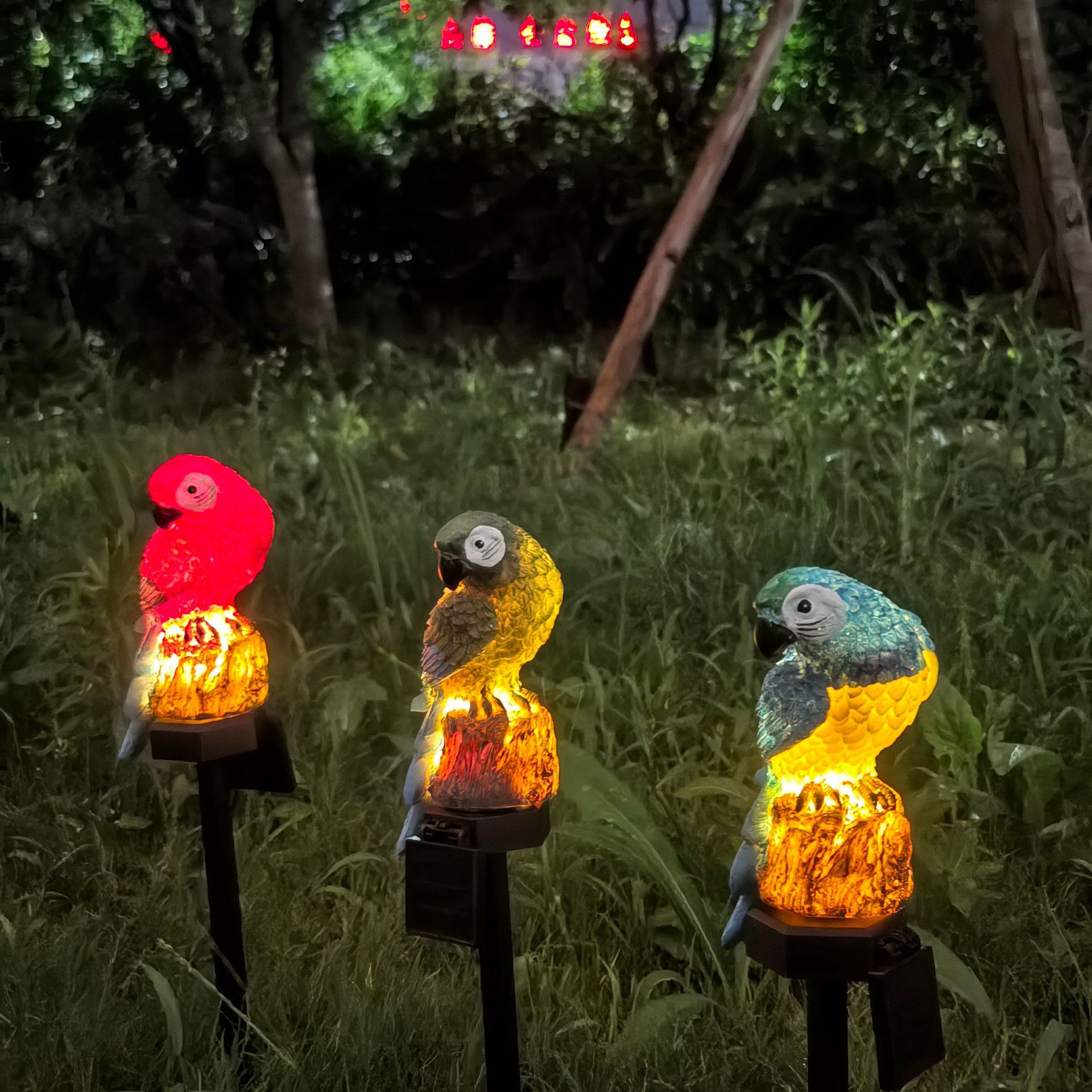 Three Color Solar Powered Parrot Garden Stake Lights - Hand-Painted Waterproof view 2
