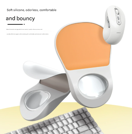 Light Brown Ergonomic Mouse Pad with Wrist Rest Support Soft Silicone Concave view 3