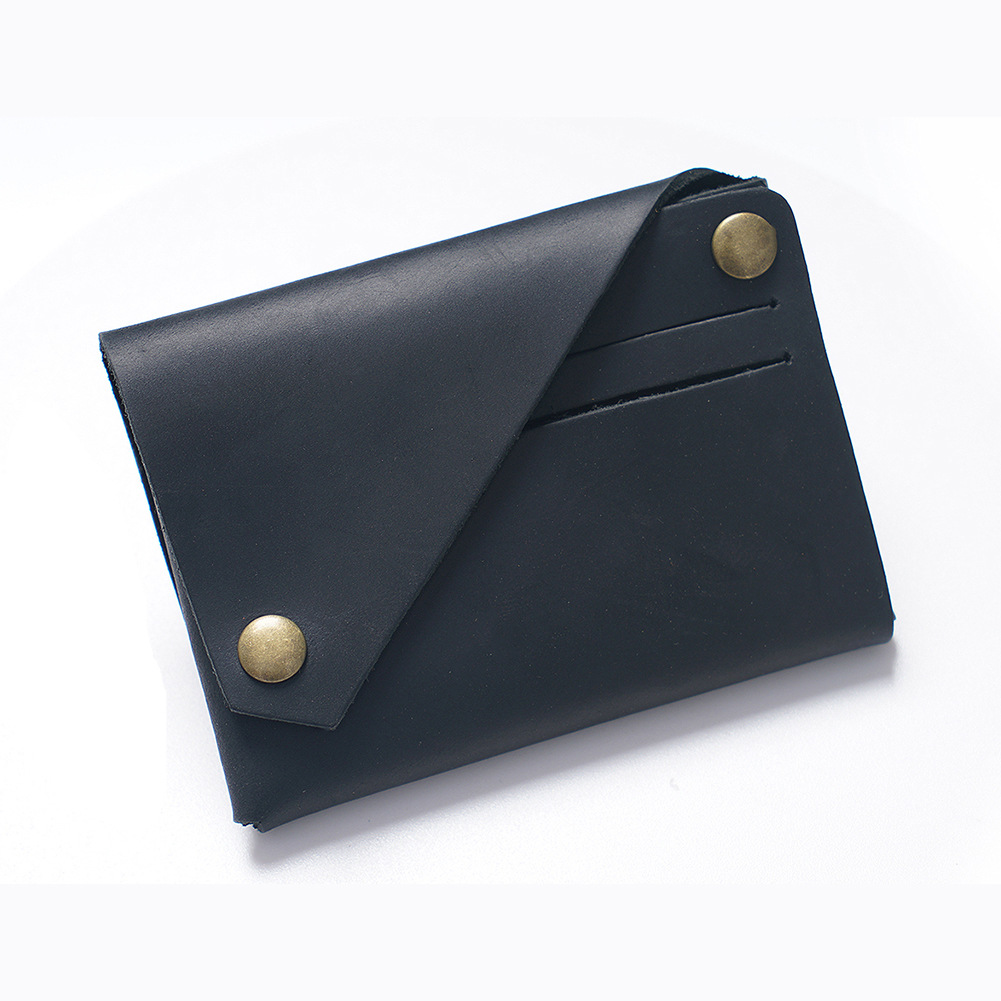 Black Vintage Genuine Leather Mini Wallet - Minimalist Handmade Card Holder &