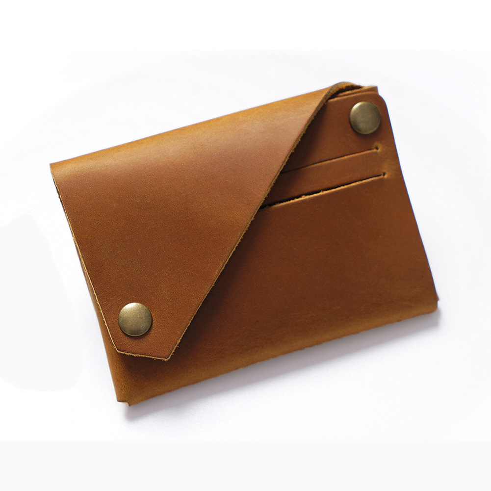Brown Vintage Genuine Leather Mini Wallet - Minimalist Handmade Card Holder &