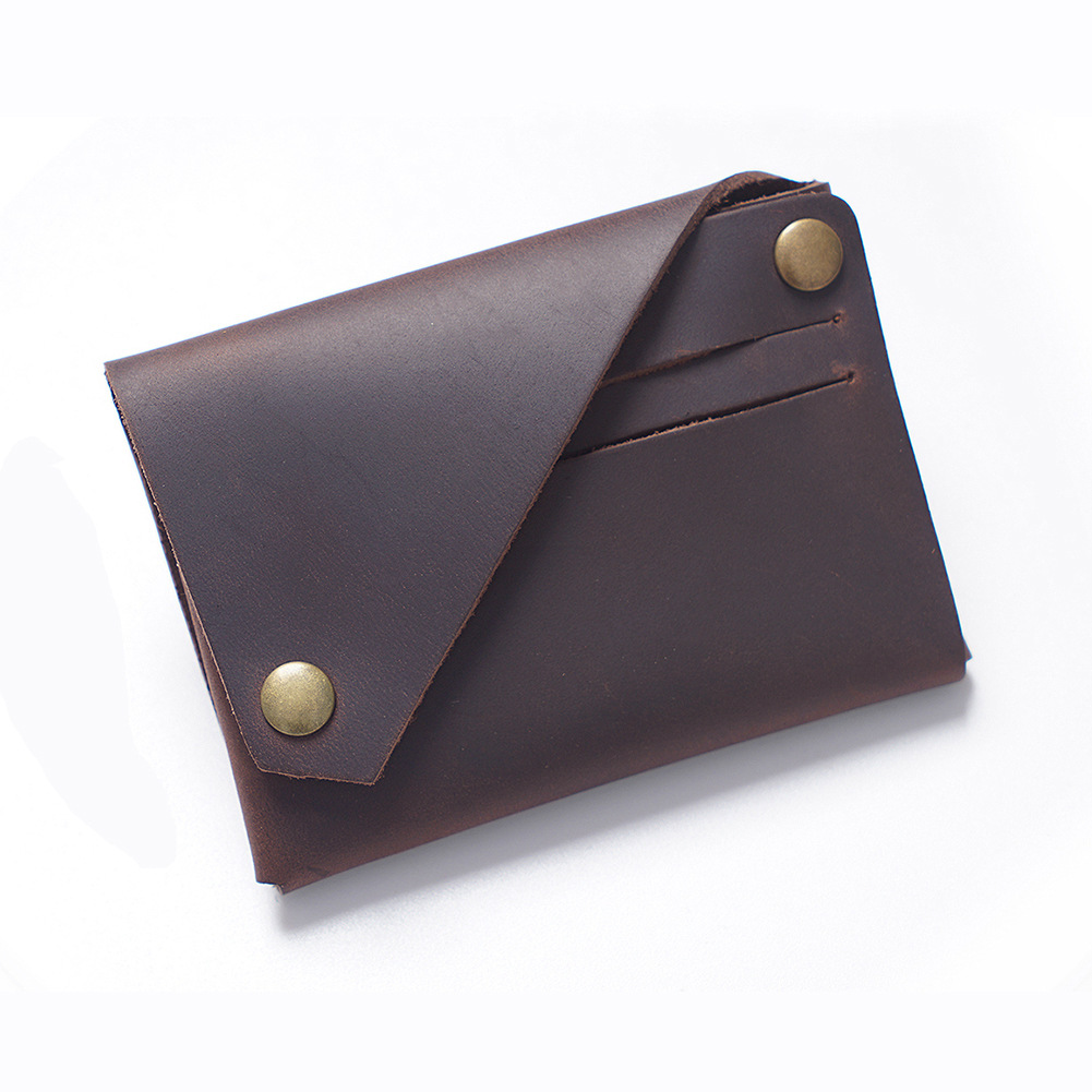 Coffee Vintage Genuine Leather Mini Wallet - Minimalist Handmade Card Holder &