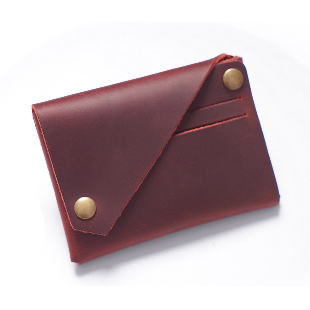 Wine Red Vintage Genuine Leather Mini Wallet - Minimalist Handmade Card Holder