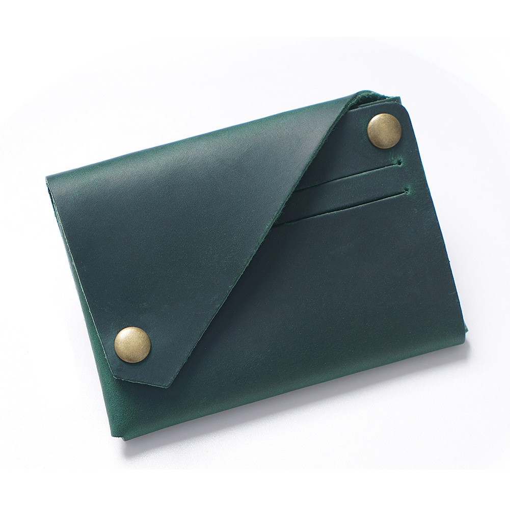 Green Vintage Genuine Leather Mini Wallet - Minimalist Handmade Card Holder &