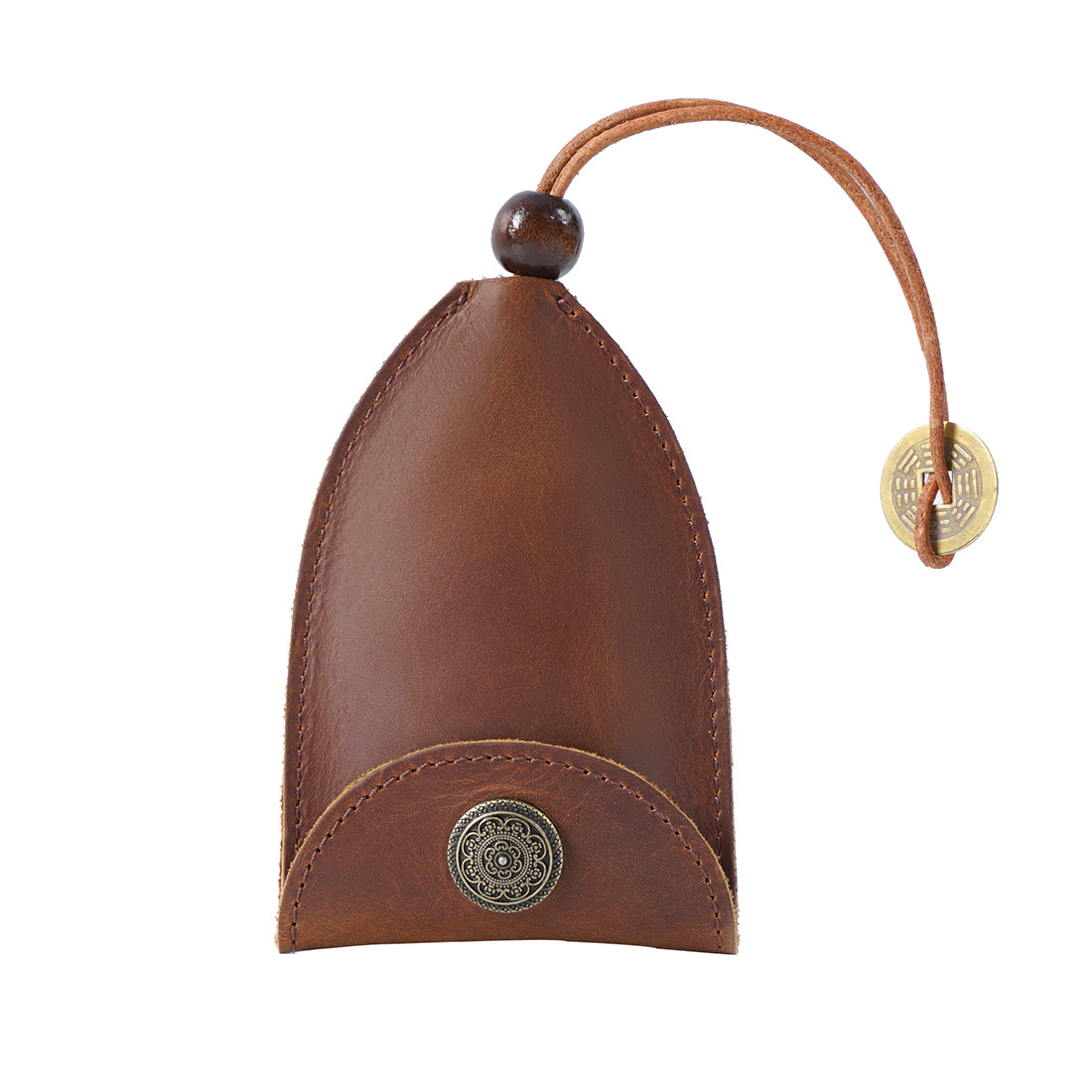 Brown Vintage Crazy Horse Leather Key Organizer - Handmade Pull-Out Car Key