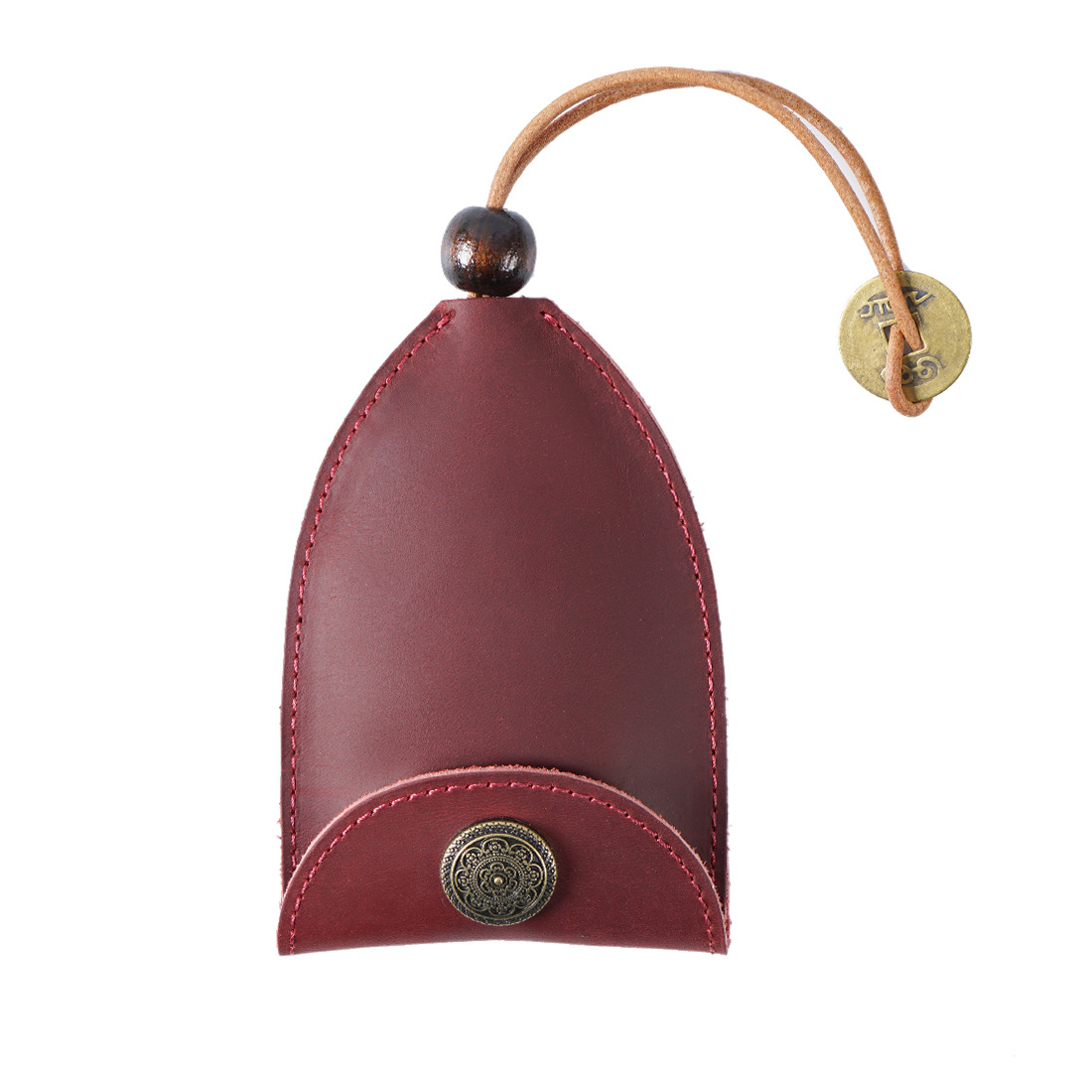 Wine Red Vintage Crazy Horse Leather Key Organizer - Handmade Pull-Out Car Key