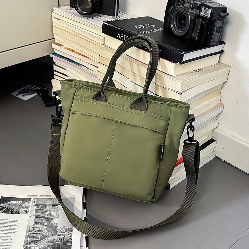 Green Lightweight Nylon Grid Tote Bag - Versatile Multi-Compartment Shoulder