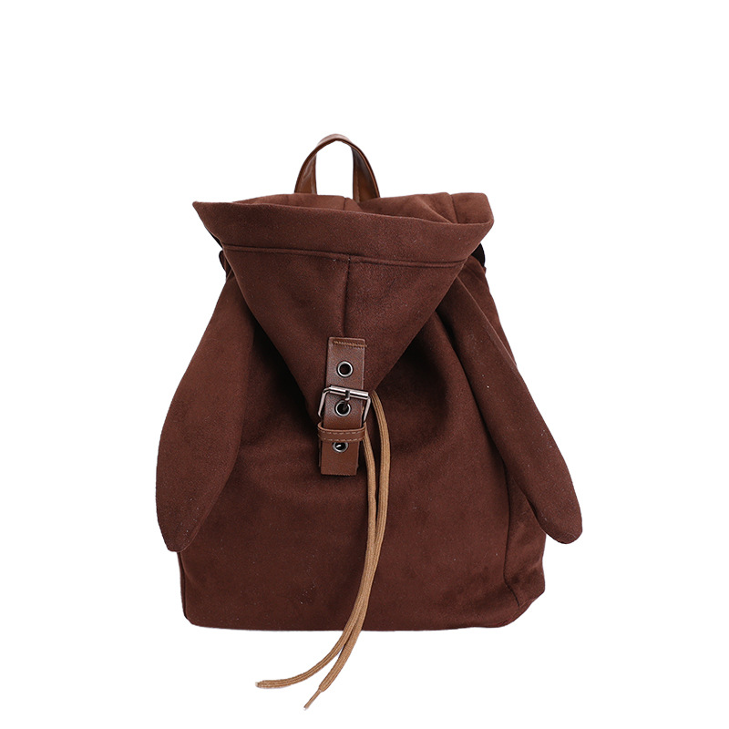 Coffee Adorable Rabbit Ear Backpack - Kawaii Hooded Plush Rucksack for Girls