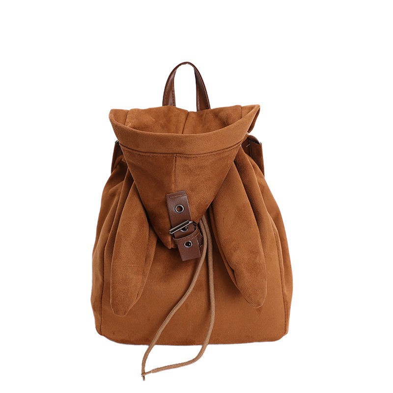 Brown Adorable Rabbit Ear Backpack - Kawaii Hooded Plush Rucksack for Girls
